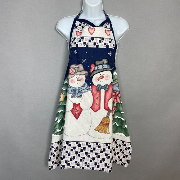 Holiday Apron Winter Christmas Snowman Country Twee Handmade Festive Cottage - Picture 1 of 11